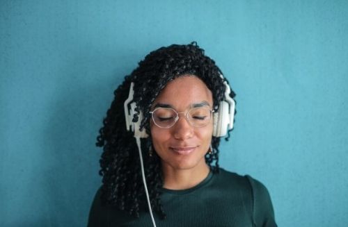 Woman wearing headphones